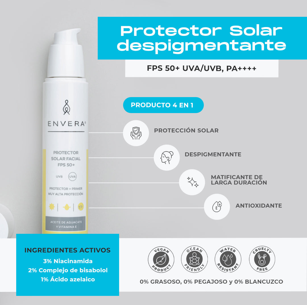 Protector Solar Despigmentante FPS 50+ UVA/UVB PA++++ - Envera